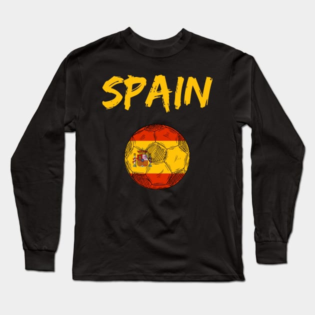 Spain Football Team Soccer Flag Vintage Retro Long Sleeve T-Shirt by Meow_My_Cat